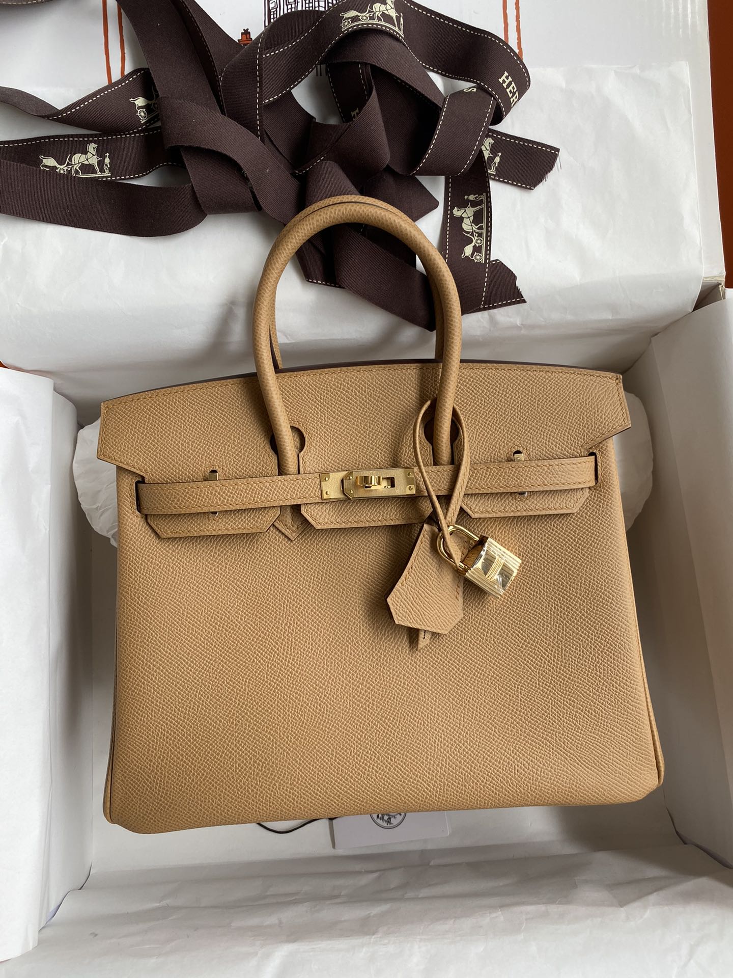 Hermes Birkin 25CM Epsom Leather Handbag Light Brown